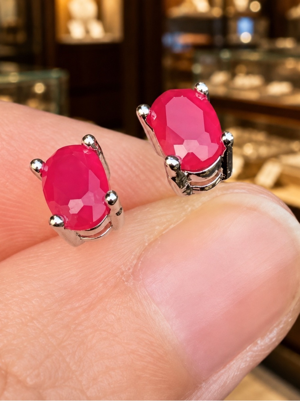 Deal‼️Ruby Earrings .76ct  oval cut 3x5mm 1.63ct 14k on 925   STUDS   NATURAL